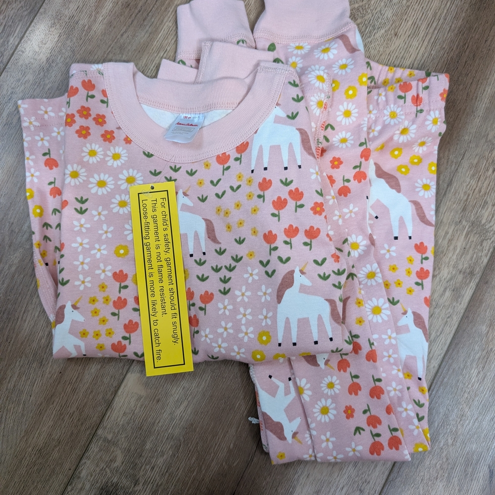 Kids Pajamas with Unicorn and Floral Print - Pink - Picture 2 of 2